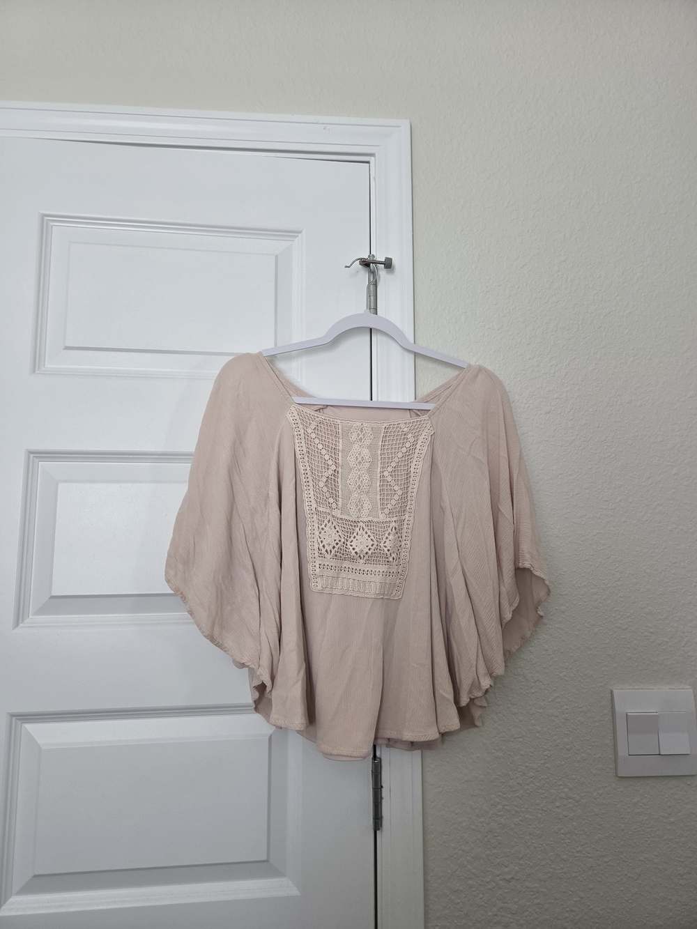 art class Blush Crochet-Front Flutter Sleeve Top